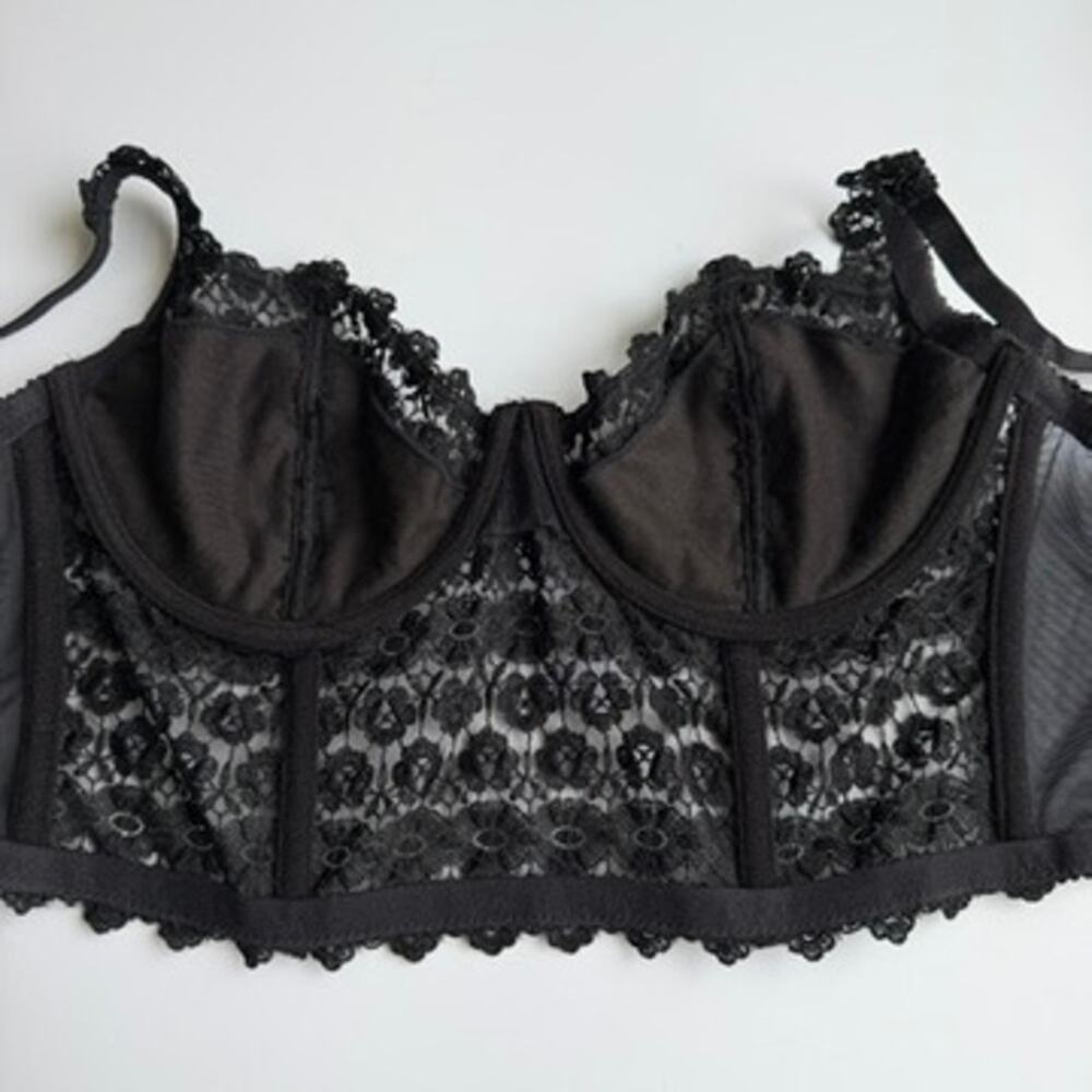 Bebe Black Sparkling Beaded & Sequin Underwire Bra Bralette Crop Top Size Medium - Picture 6 of 7